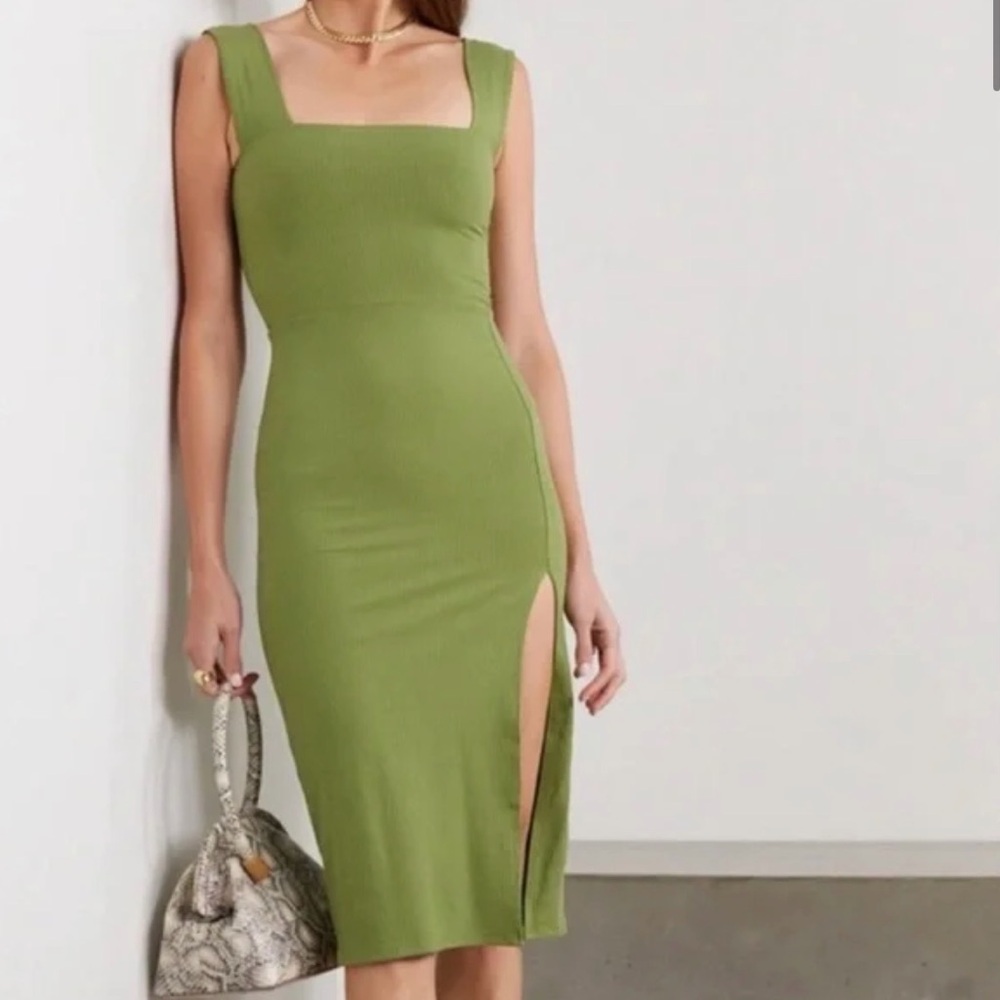 Reformation Cassi Ribbed Knit Dress Green